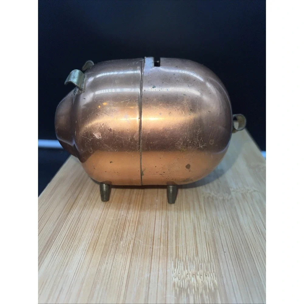 Vintage 1970s Coppercraft Guild Piggy Bank - Copper Brass Feet Pig Coin Bank 5
